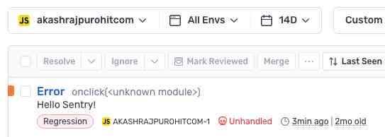 Error on Sentry dashboard