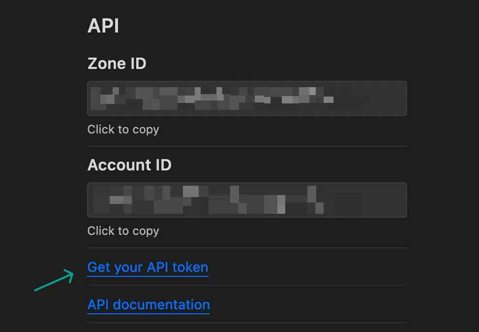 Cloudflare API tokens link on Overview page