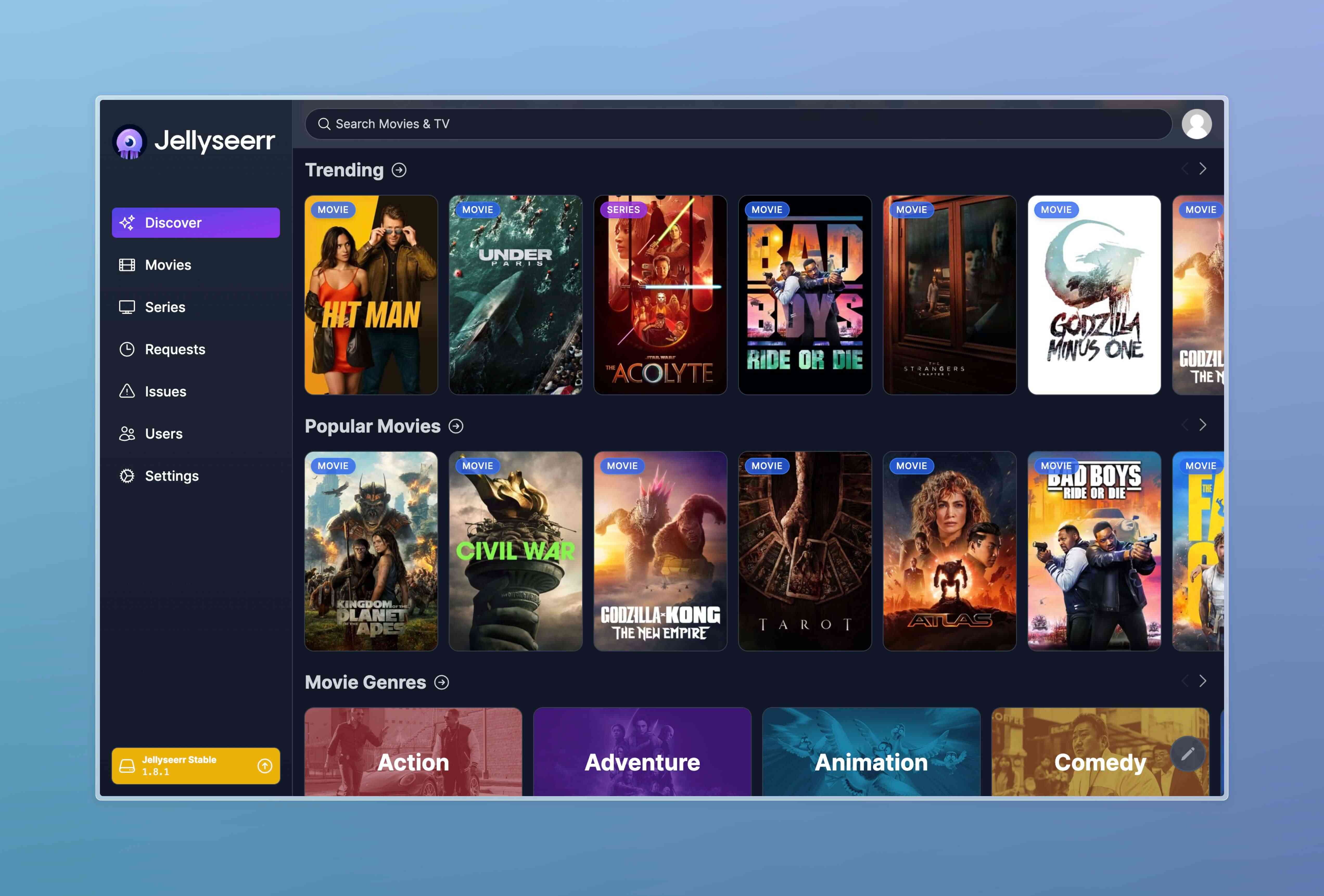 Discover page of Jellyseerr